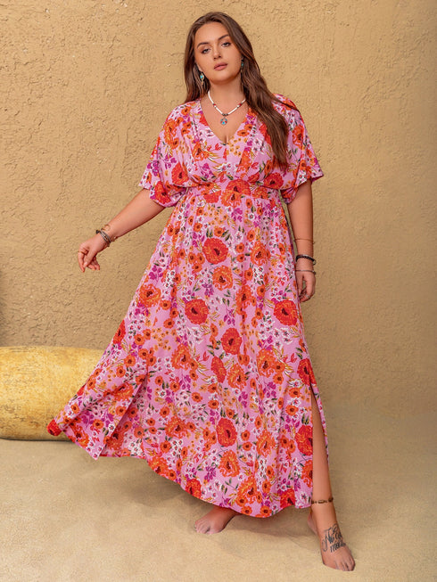 plus-size-slit-floral-v-neck-half-sleeve-maxi-dress OhSoStyled - Sophia's Style-1